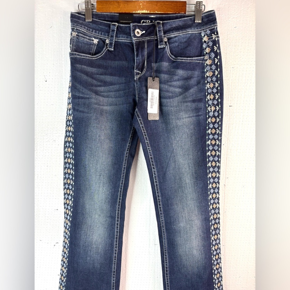 Grace in LA 29x Boho Indigo Embroidered Boot Leg Jeans - Picture 4 of 13